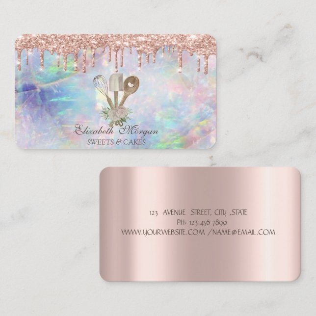 Sweets Cupcake Rose Gold Drips Opal Bakery  Busine Business Card (Front/Back)