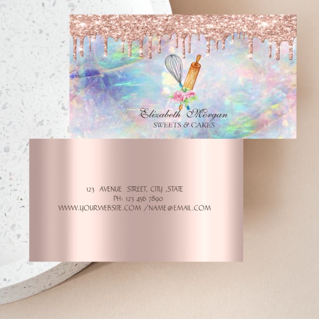 Sweets Cupcake Rose Gold Drips Opal Bakery  Business Card (Creator Uploaded)