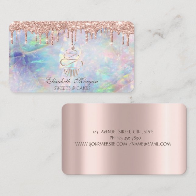 Sweets Cupcake Rose Gold Drips Opal Business Card (Front/Back)