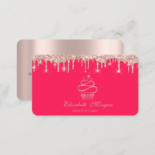 Sweets Cupcake Rose Gold Drips Red Business Card