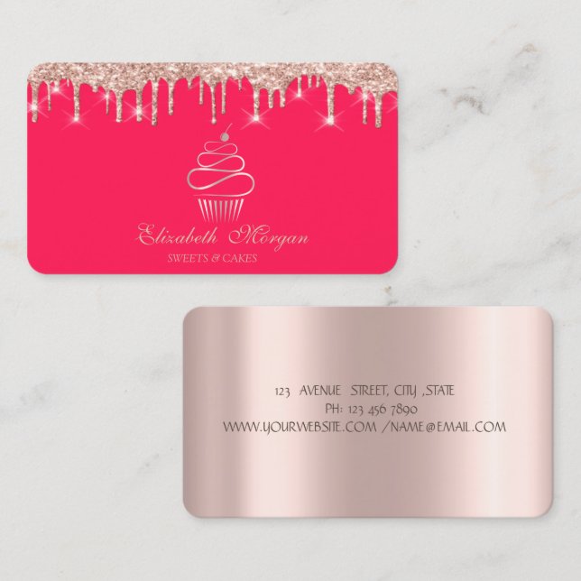 Sweets Cupcake Rose Gold Drips Red Business Card (Front/Back)
