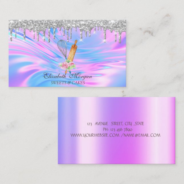 Sweets Cupcake Silver Drips Opal Business Card (Front/Back)