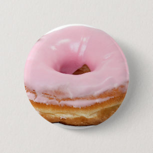 Sweets Dessert Food Pink Frosted Donut Pinback Button