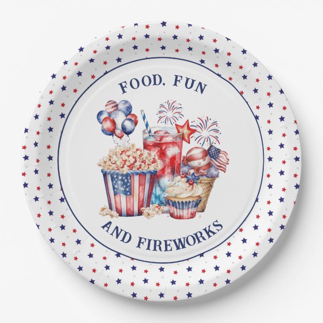  Sweets & Fireworks Patriotic 4th of July Party  Paper Plates (Front)