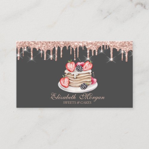  Sweets Pancakes Rose Gold Drips Bakery   Business Card