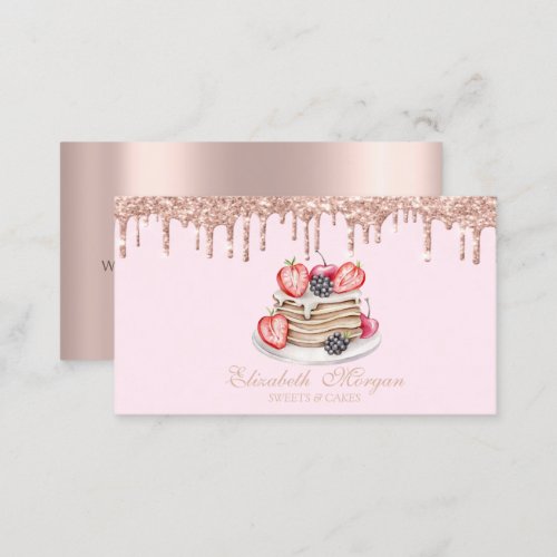  Sweets Pancakes Rose Gold Drips Bakery Pink Business Card