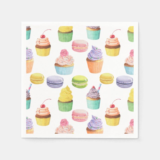 Sweets pattern cupcakes and macaroons napkins (Front)