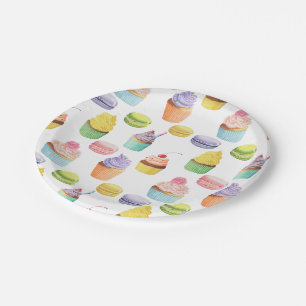 Sweets pattern cupcakes and macaroons paper plates