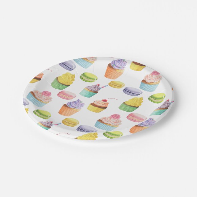 Sweets pattern cupcakes and macaroons paper plates (Angled)