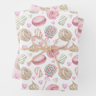 Sweets Pink Watercolor Pattern Wrapping Paper Sheets