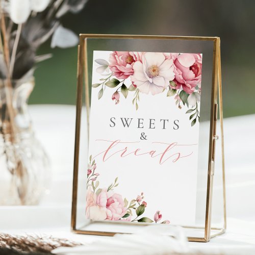 Sweets Treats Elegant Pink Floral Baby Shower Sign