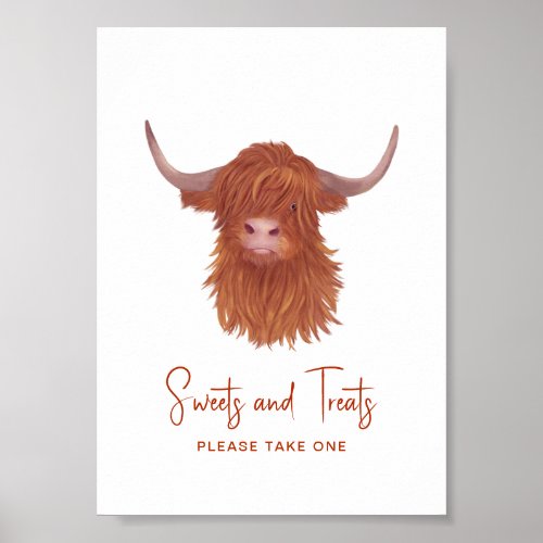 Sweets  Treats Highland Cow Baby Shower  Poster