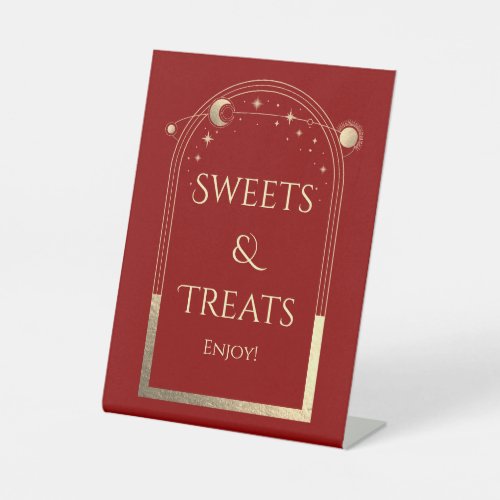 Sweets  Treats Mystical Red Gold Wedding Pedestal Sign