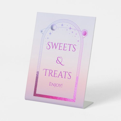 Sweets  Treats Mystical Sunset Pink Wedding Pedestal Sign