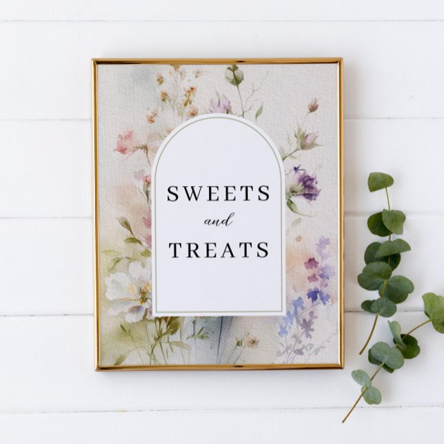 Sweets & Treats Rustic Watercolor Wildflowers Sign (Creator Uploaded)
