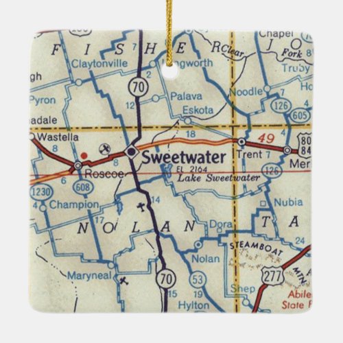 Sweetwater Texas Vintage Map Ceramic Ornament