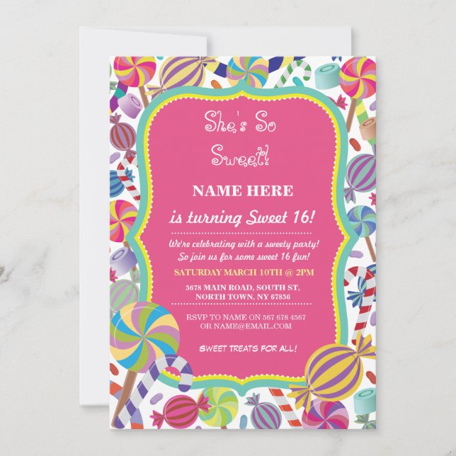 Sweety Dessert Candy Sweet 16 or any age Invite (Front)