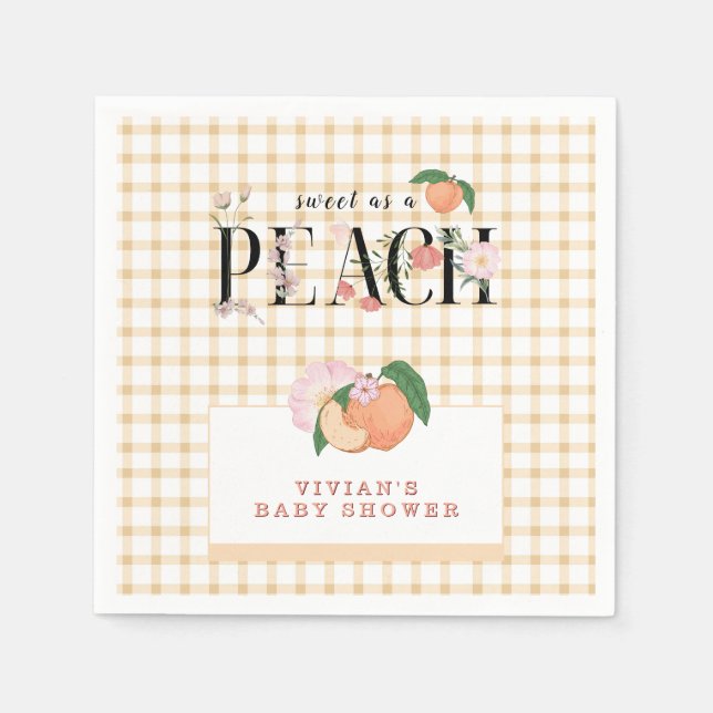 Sweety Little Peach & Floral Baby Shower Napkins (Front)
