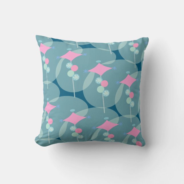 Swell Fifties Abstract Boomerang Pattern Art Throw Pillow (Front)