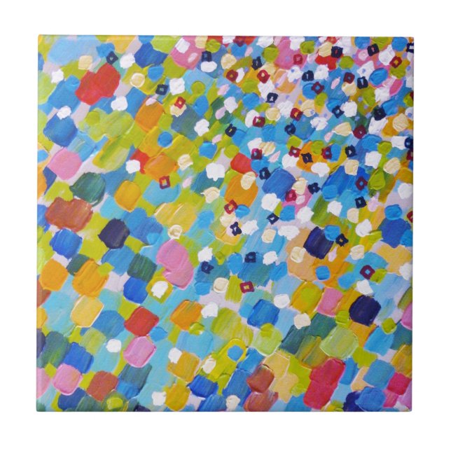SWEPT AWAY 1 - Bright Colorful Rainbow Blue Ocean Tile (Front)