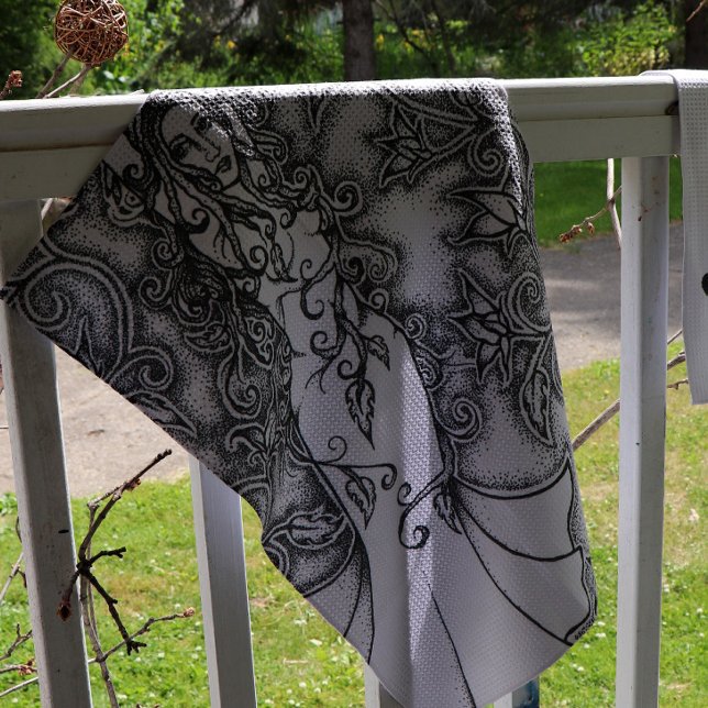 Swept up Ink Goddess Pagan Art Kitchen Towel (Creator Uploaded)