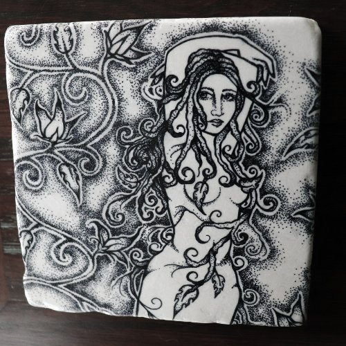 Swept up Ink Goddess Pagan Art Stone Coaster