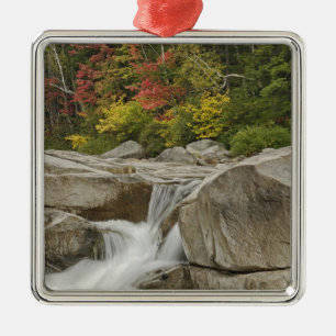 Swift River cascading through rocks, White Metal Ornament