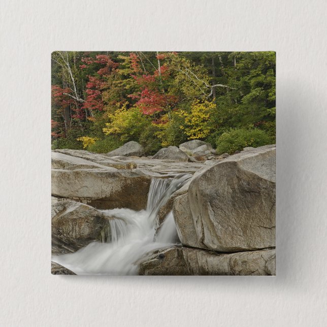 Swift River cascading through rocks, White Pinback Button (Front)
