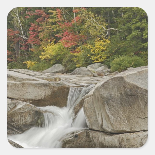 Swift River cascading through rocks, White Square Sticker (Front)