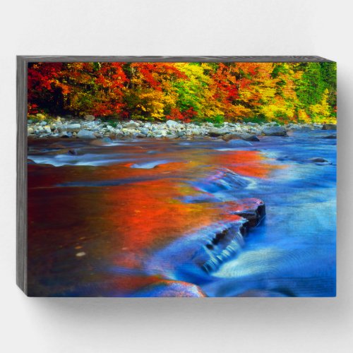 Swift River reflecting autumn colors Wooden Box Sign