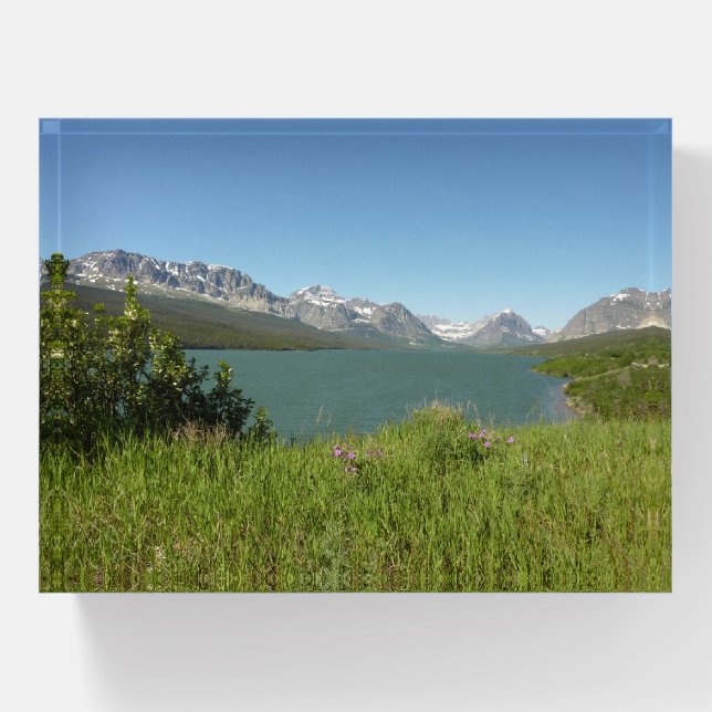 Swiftcurrent Lake View at Glacier National Park Paperweight (Front)