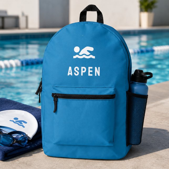 Swim Backpack | Swimmer Name Pool Kit Sports Bag (Personalized swim backpack with swimmer name and pool icon for practice day gear.)