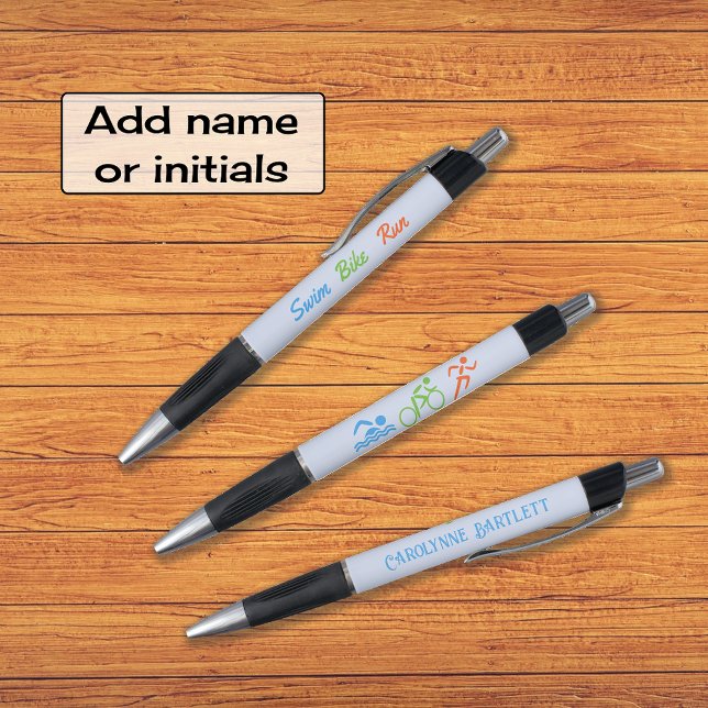 Swim bike run add name sport pen (One pen, three printed elements)