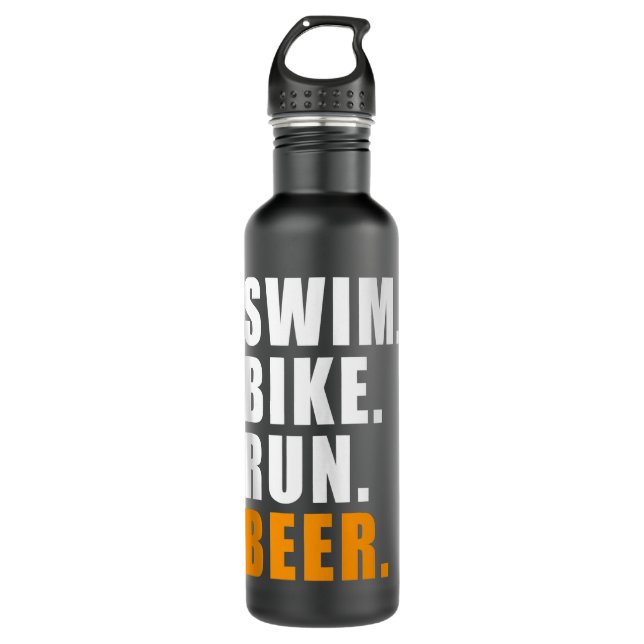 SWIM BIKE RUN BEER TRIATHLETE TRIATHLON SPORT GIFT STAINLESS STEEL WATER BOTTLE (Front)