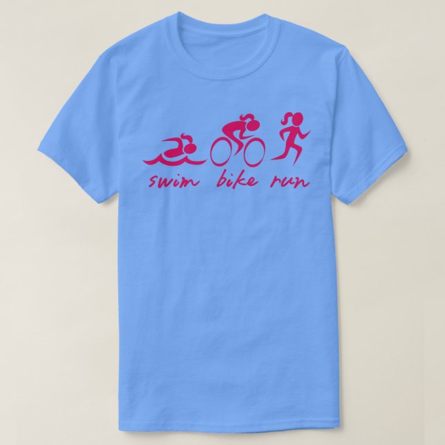 Swim Bike Run Girl Pink T-Shirt (Design Front)