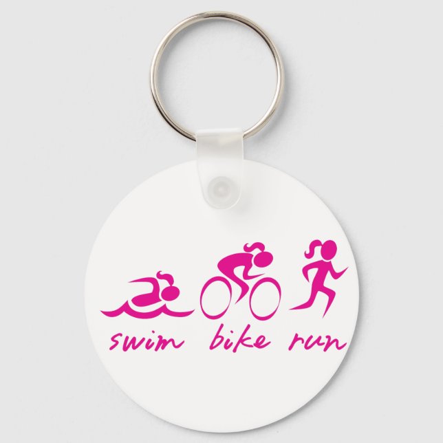 Swim Bike Run Tri Girl Keychain (Front)