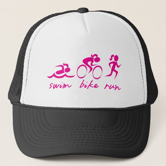 Swim Bike Run Tri Girl Trucker Hat (Front)