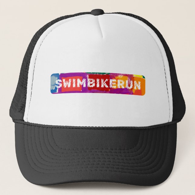 SWIM BIKE RUN, Triathlon design Trucker Hat (Front)