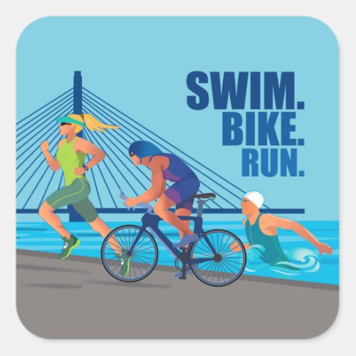 SWIM BIKE RUN Triathlon inspired  Square Sticker