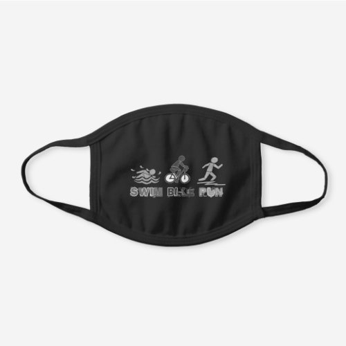 Swim Bike Run Triathlon Race Black  White Black Cotton Face Mask