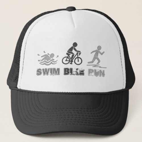 Swim Bike Run Triathlon Race Black  White Trucker Hat