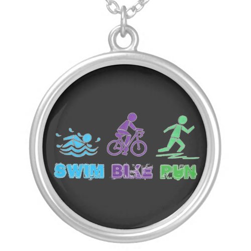 Swim Bike Run Triathlon Race Triathlete Silver Plated Necklace