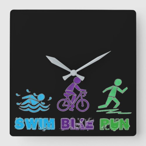 Swim Bike Run Triathlon Race Triathlete Square Wall Clock