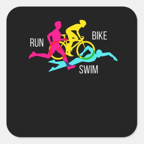 Swim Bike Run Triathlon Sport Athlete Marathon Square Sticker