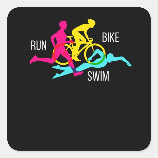 Swim Bike Run Triathlon Sport Athlete Marathon Square Sticker (Front)