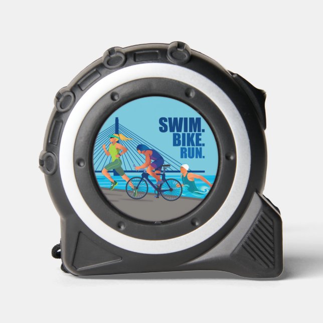 SWIM. BIKE. RUN. Triathlon. Triathlete 16feet (5m) Tape Measure (Front)