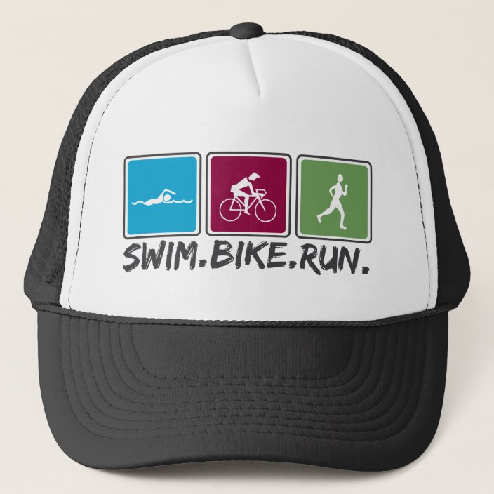 swim bike run (triathlon) trucker hat Zazzle