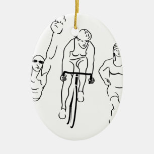 Swim Bike Run Triathlon Woman Ceramic Ornament
