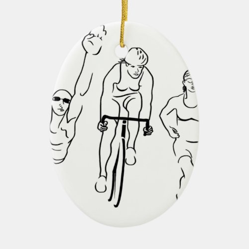 Swim Bike Run Triathlon Woman Ceramic Ornament