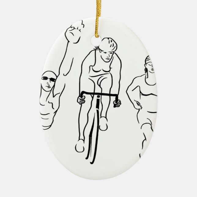 Swim Bike Run Triathlon Woman Ceramic Ornament (Front)